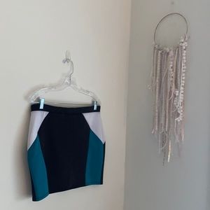 Black Teal White Mini Skirt